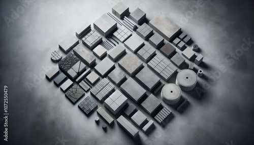 Meticulously Arranged Concrete Fragments on Textured Background