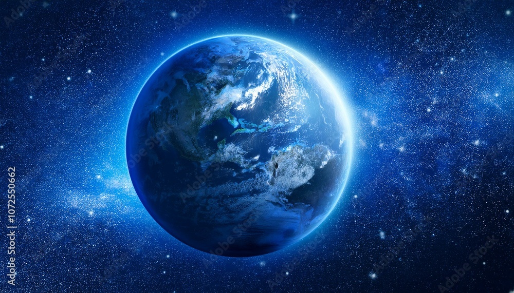 Fototapeta premium a blue planet in space with stars blue background banner format