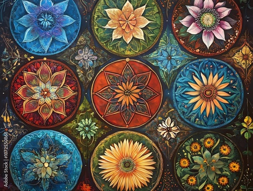 Mandalas each symbolizing a season and capturing