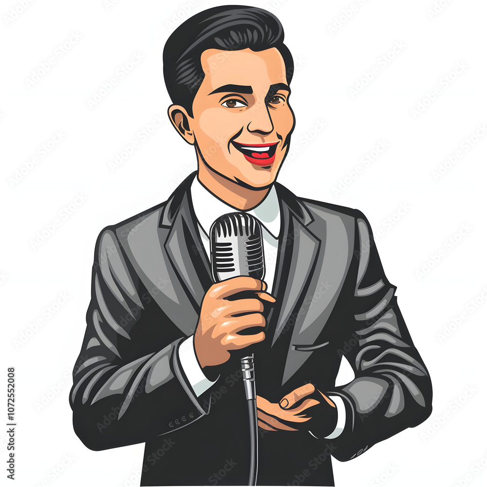 Professional Announcer with Microphone on Transparent Background Professional Announcer with Microphone on Transparent Background