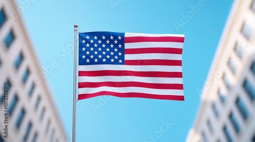 Flag of the United States flying in the air in New York city