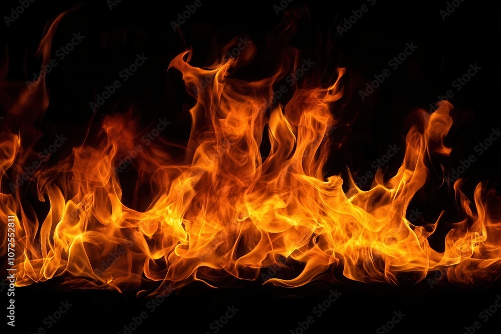 Fiery flames creating a texture or pattern on a black background for design and decoration Fiery flames creating a texture or pattern on a black background for design and decoration