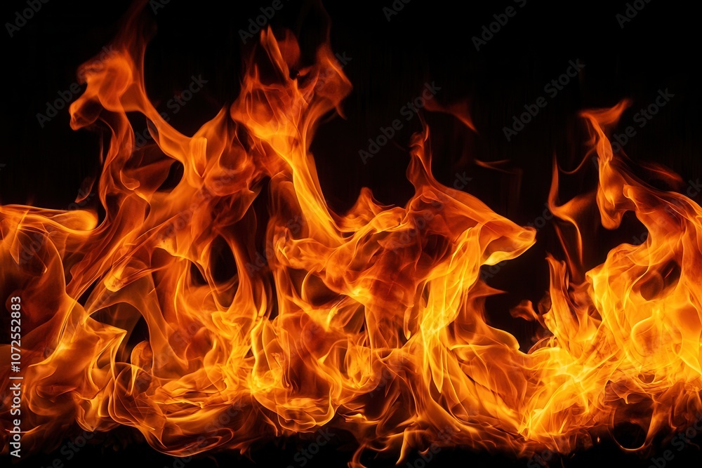 Fiery flames creating a texture or pattern on a black background Fiery flames creating a texture or pattern on a black background