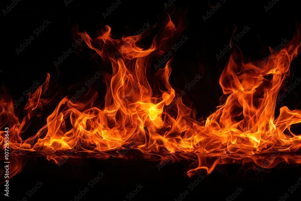 Blazing fire flames creating a dramatic texture on black background Blazing fire flames creating a dramatic texture on black background