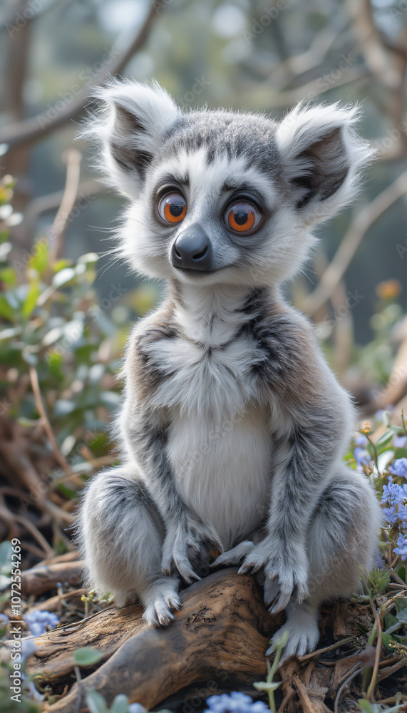 Adorable Lemur Sitting on a Tree Branch in a Sunny Forest Adorable Lemur Sitting on a Tree Branch in a Sunny Forest