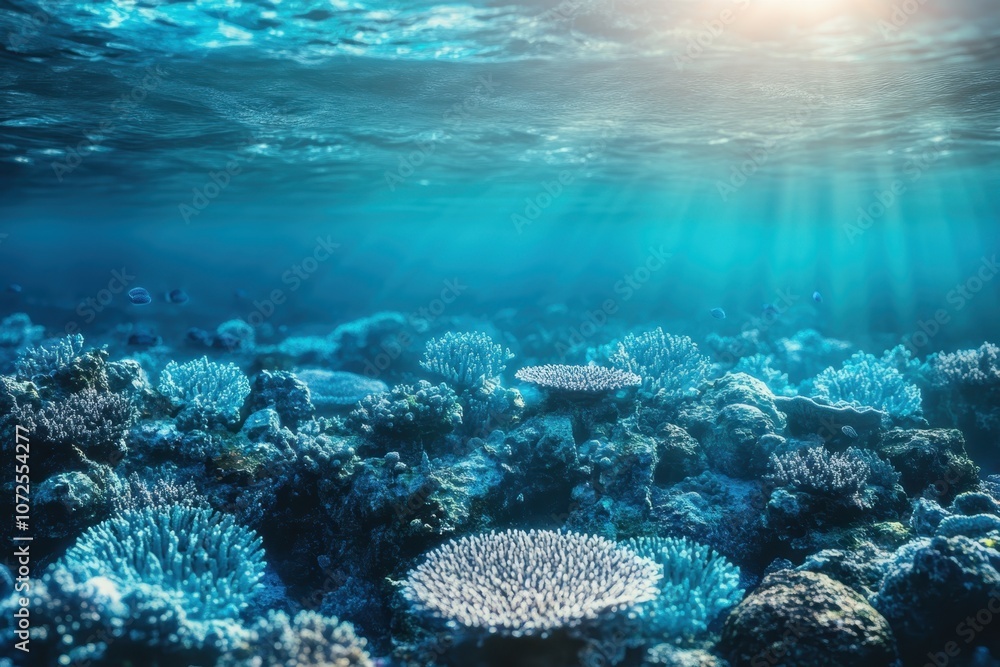 Fototapeta premium Vibrant coral reef ecosystem thriving beneath sunlight in a clear, blue ocean environment