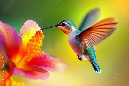 Hummingbird Feeding on Hibiscus