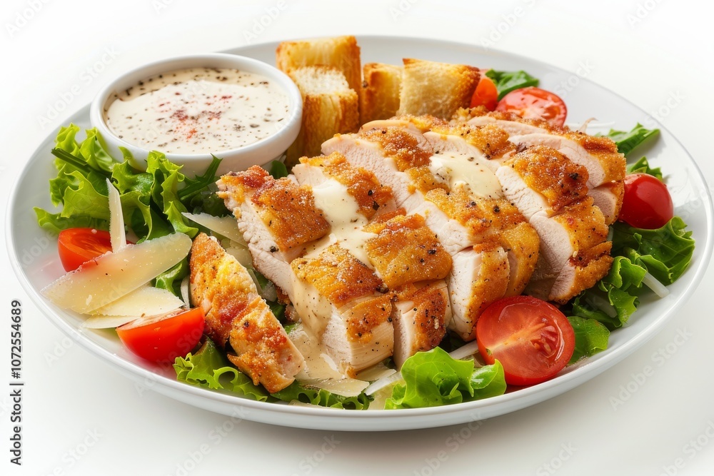 Caesar Salad, Green Lettuce Salat with Chicken and Parmesan Cheese, Caesar Salad, Copy Space Caesar Salad, Green Lettuce Salat with Chicken and Parmesan Cheese, Caesar Salad, Copy Space