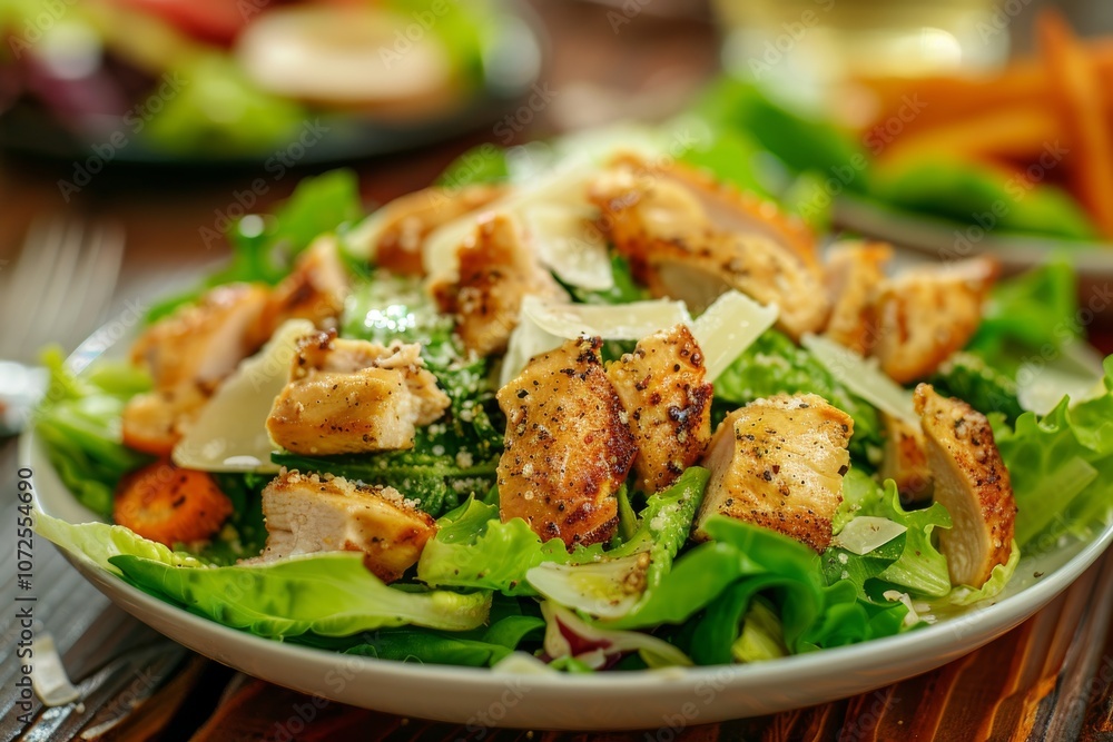 Caesar Salad, Green Lettuce Salat with Chicken and Parmesan Cheese, Caesar Salad, Copy Space Caesar Salad, Green Lettuce Salat with Chicken and Parmesan Cheese, Caesar Salad, Copy Space