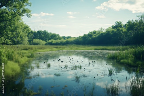 Serene Wetland at Golden Hour