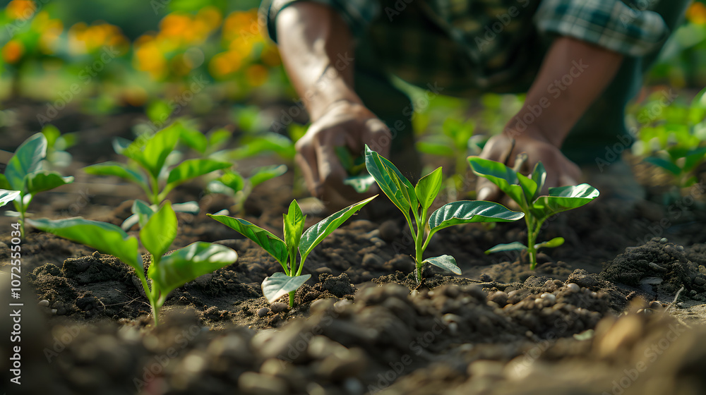 Close-up Portrait of Farmer Planting Crops in Fertile Soil Close-up Portrait of Farmer Planting Crops in Fertile Soil
