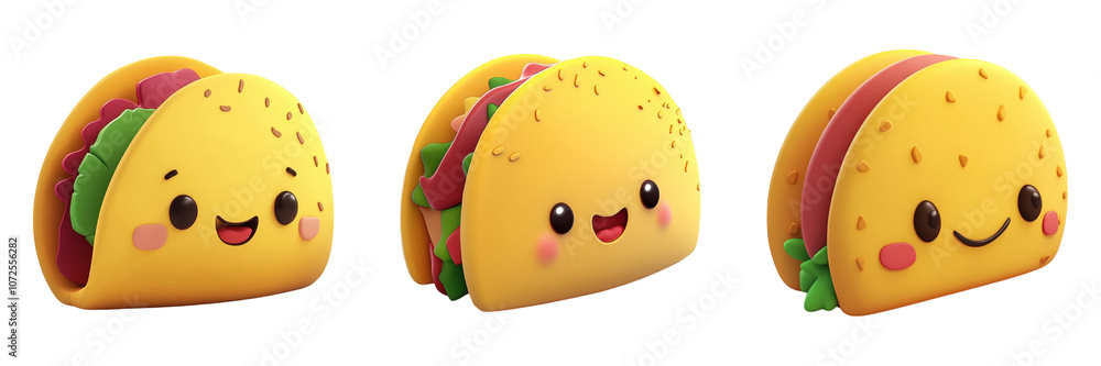 Fototapeta premium Collection of Taco Characters with Smiling Faces isolated on transparent PNG background