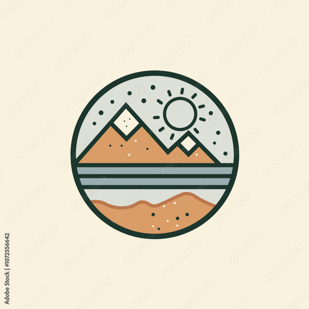 Obraz premium Geometric Sunlit Mountains, Minimalist Frame