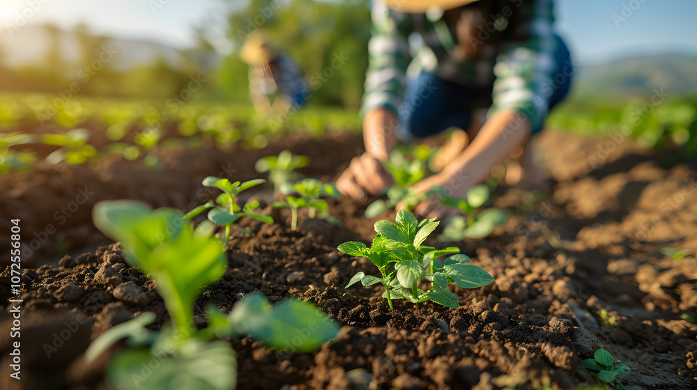 Farmers Working Together to Plant Young Crops Farmers Working Together to Plant Young Crops