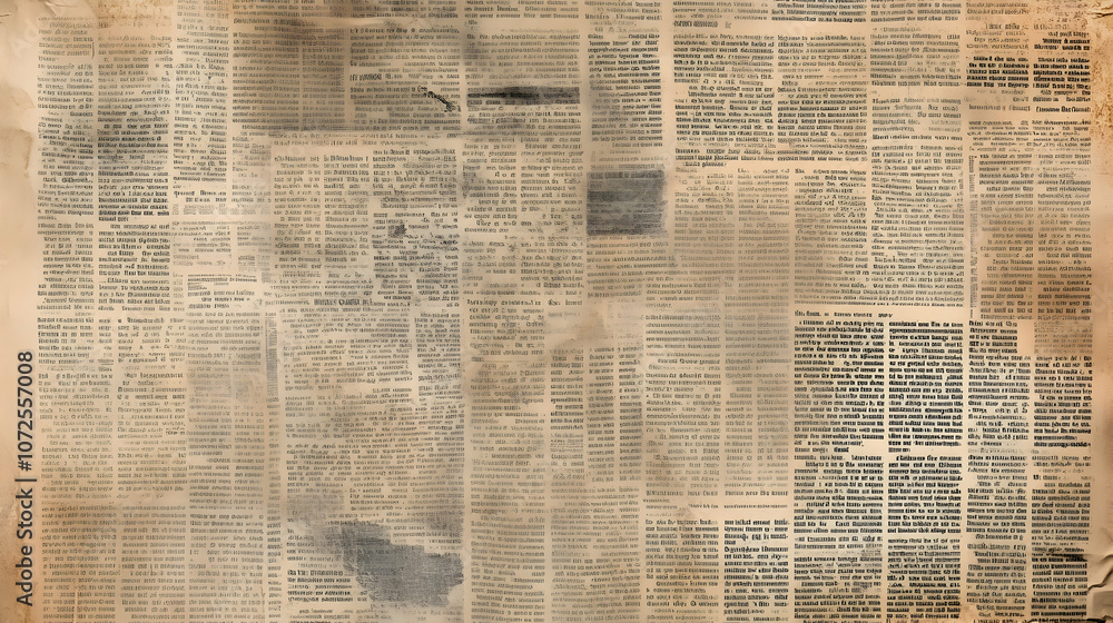 Obraz premium Old weathered newspaper paper texture with distressed vintage appearance, aged ink and subtle stains, ideal for retro designs -