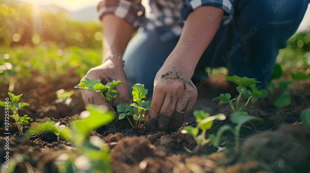 Group of Farmers Planting Crops in Rural Farmland Group of Farmers Planting Crops in Rural Farmland