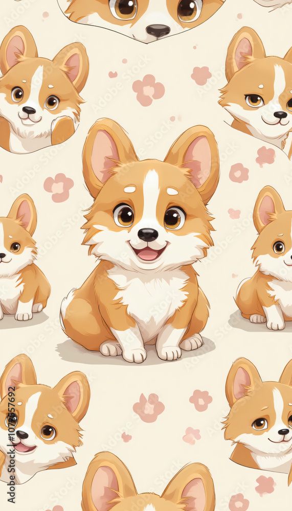 Adorable Corgi Puppy Sitting in a Flower Meadow with a Cheerful Smile Adorable Corgi Puppy Sitting in a Flower Meadow with a Cheerful Smile