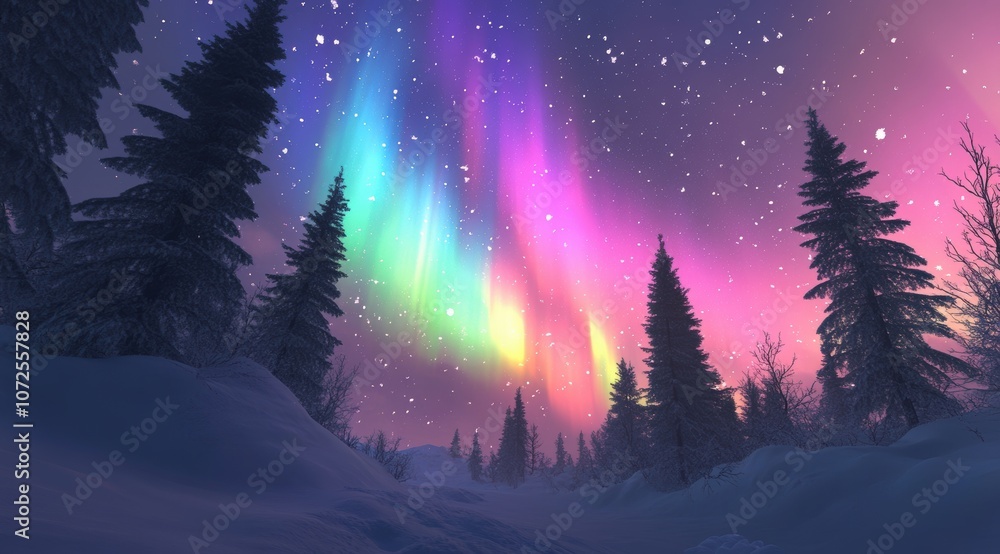Snowy Winter Landscape with Northern Lights Snowy Winter Landscape with Northern Lights