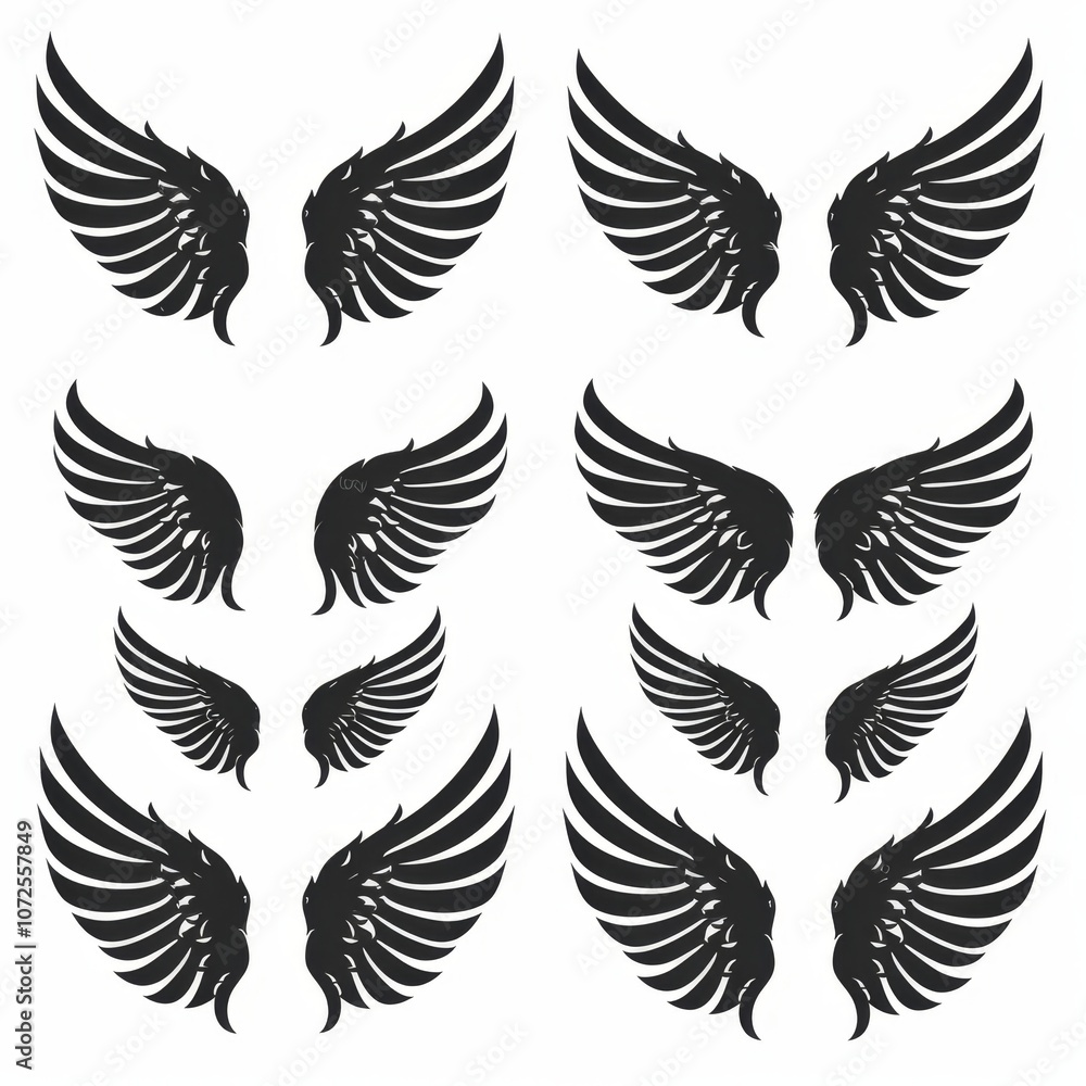 Wings flat icon, angel wings emblem, bird feathers minimal silhouette, pigeon sign, spirituality symbol Wings flat icon, angel wings emblem, bird feathers minimal silhouette, pigeon sign, spirituality symbol