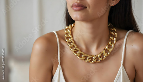 Luxury Gold Necklace on Beauty Woman - aesthetic jewellery product v3 photo