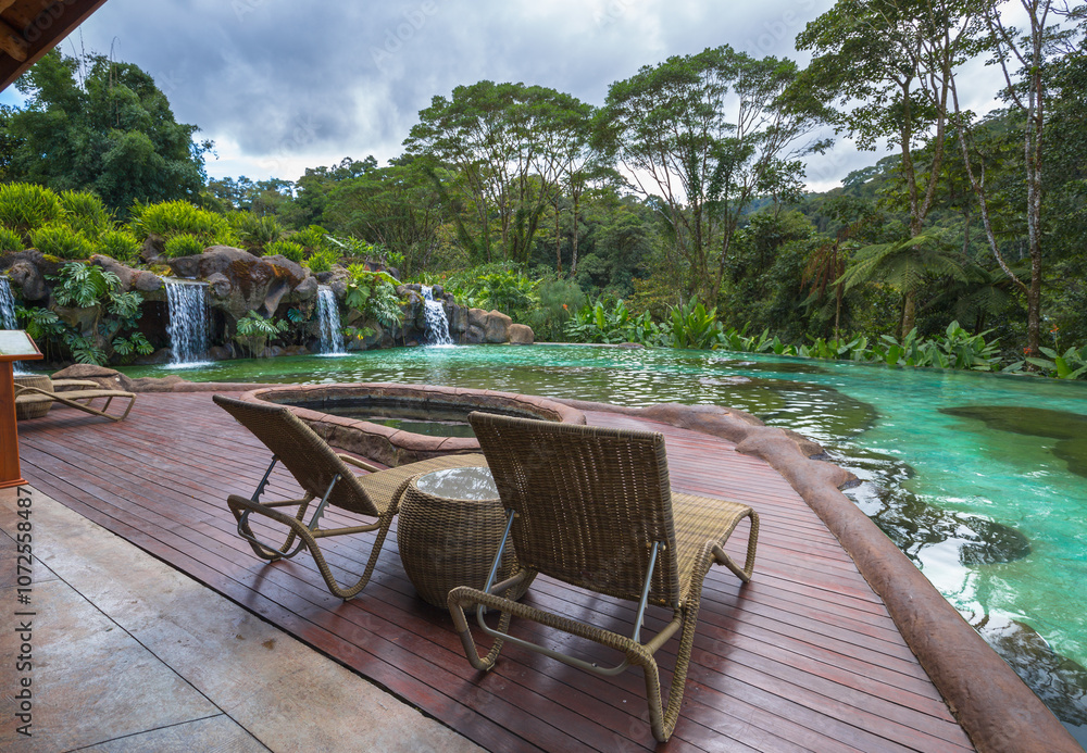 Obraz premium The recreation area in the tropical park - La Paz Waterfall Gardens Nature Park, Costa Rica