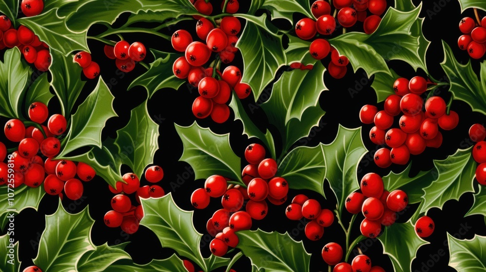 Red berries and green leaves on a black background Red berries and green leaves on a black background