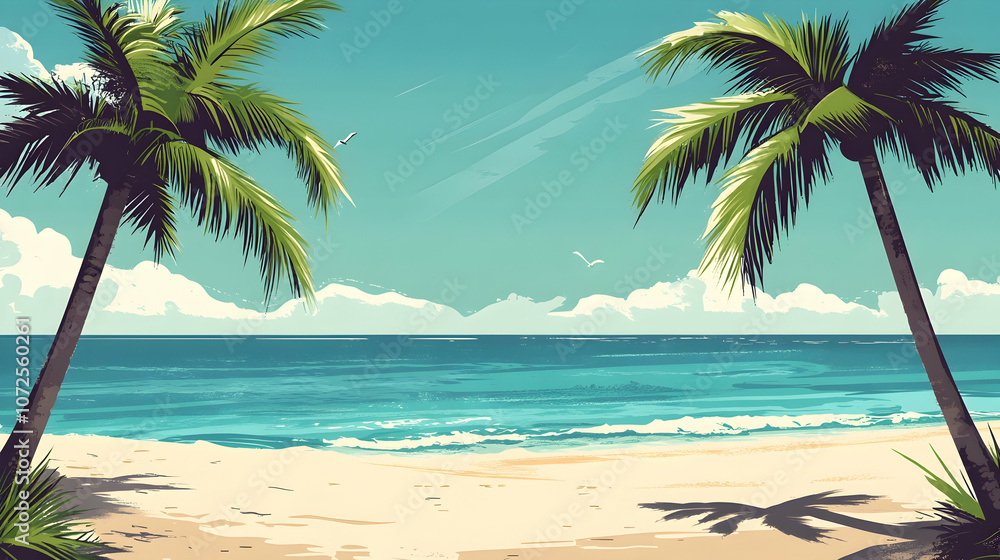 Tropical beach scene showcasing palm trees, turquoise waters, and white sand under a bright sky, ideal for vacation and relaxation themes - Tropical beach scene showcasing palm trees, turquoise waters, and white sand under a bright sky, ideal for vacation and relaxation themes -