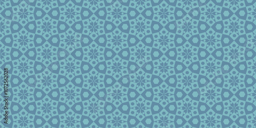 Intricate blue floral pattern with geometric shapes on a vibrant background