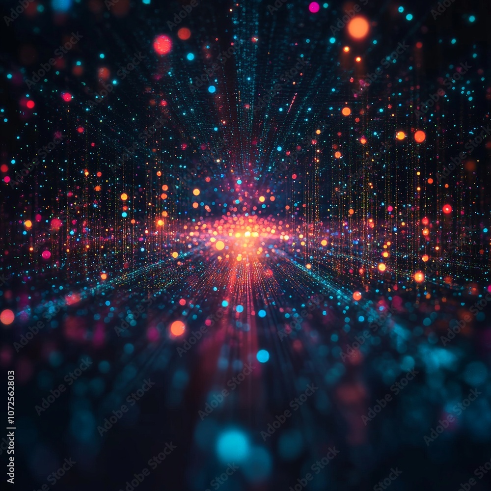 Fototapeta premium Abstract glowing dots and lines creating a digital data landscape