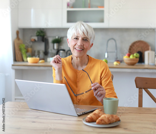 laptop woman business computer working office businesswoman home active aged senior mature communication internet work entrepreneur online photo