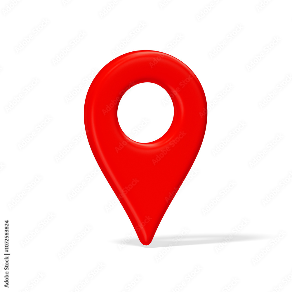 3d red plastic map location pointer with shadow isolated on transparent background. Destination pin rotated 15 degrees.. 3d red plastic map location pointer with shadow isolated on transparent background. Destination pin rotated 15 degrees..
