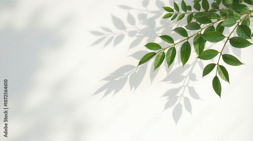Abstract Silhouette Shadow of Natural Leaves Falling on White Background with Sunlight Abstract Silhouette Shadow of Natural Leaves Falling on White Background with Sunlight