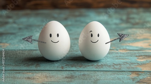 An illustration features an egg-shaped character standing at a crossroads, contemplating which direction to choose between a left and a right arrow.