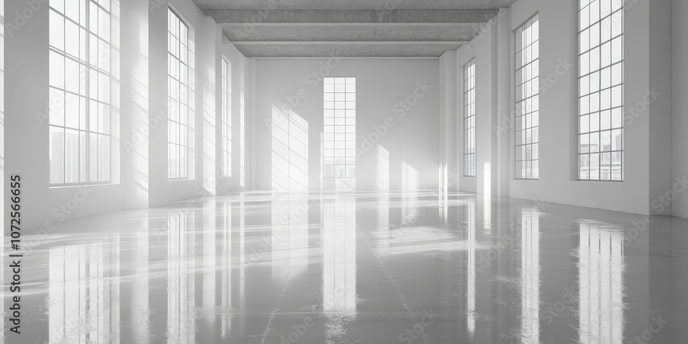 Minimalist white gallery interior with spotlights, ideal for showcasing modern art pieces Minimalist white gallery interior with spotlights, ideal for showcasing modern art pieces