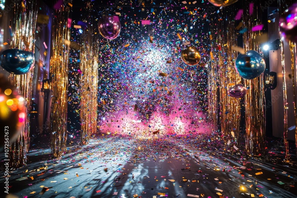 Obraz premium Confetti Explosion in Glamorous New Year’s Eve Setting