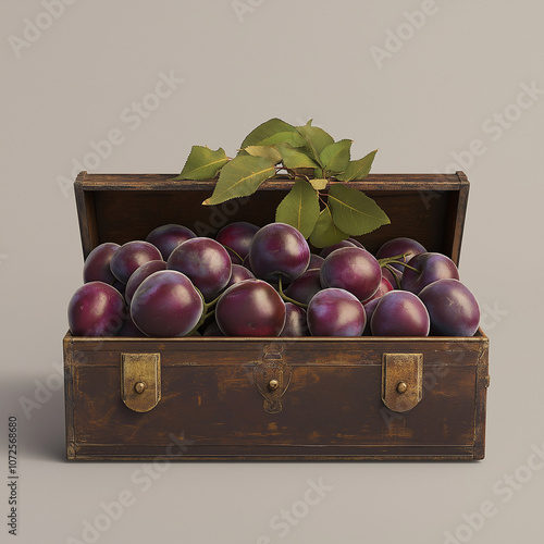 Plum Metal Box Isolated Against Plum Background in Frogview Perspective photo