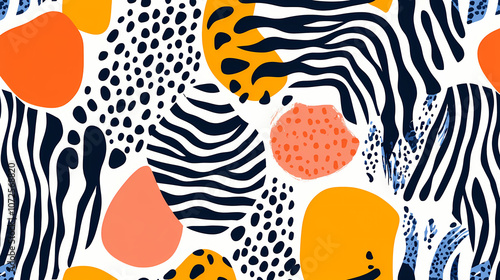 A seamless pattern bold animal print pattern with zebra stripes and leopard spots, modern and stylish. Abstract. Illustration photo