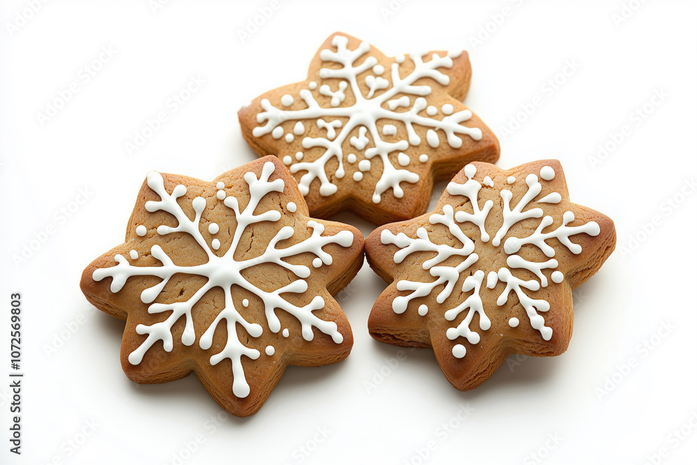 Various ginger christmas cookies stacked together on white background Various ginger christmas cookies stacked together on white background