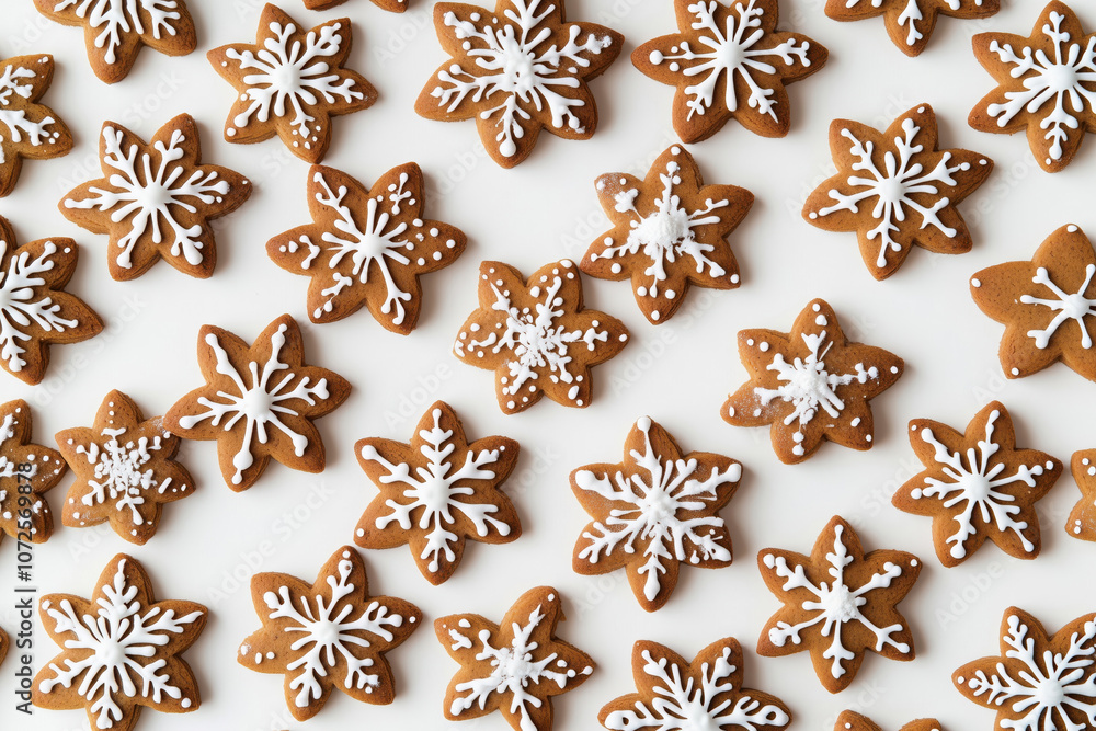 Various ginger christmas cookies stacked together on white background Various ginger christmas cookies stacked together on white background
