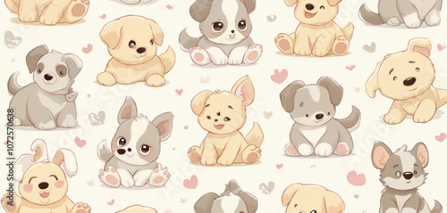 Wallpaper Mural  Whimsical Cartoon Dogs with Playful Expressions in a Repeated Pattern Torontodigital.ca