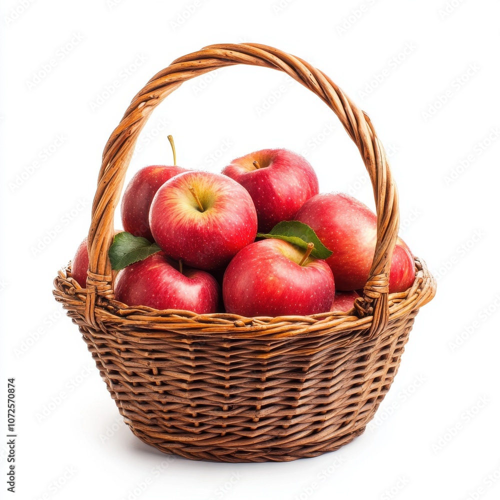 Freshly Picked Apples in a Basket on White Background Freshly Picked Apples in a Basket on White Background