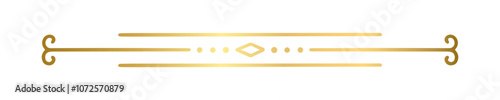 Gold text divider doodle. Wedding decorative element. Divider ornament, border, vintage line separator. Hand drawn vector illustration isolated on a transparent background
