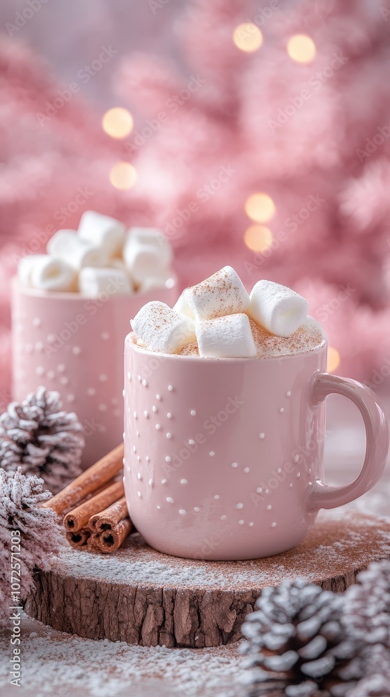 Gourmet hot chocolate with marshmallows and cinnamon sticks Gourmet hot chocolate with marshmallows and cinnamon sticks
