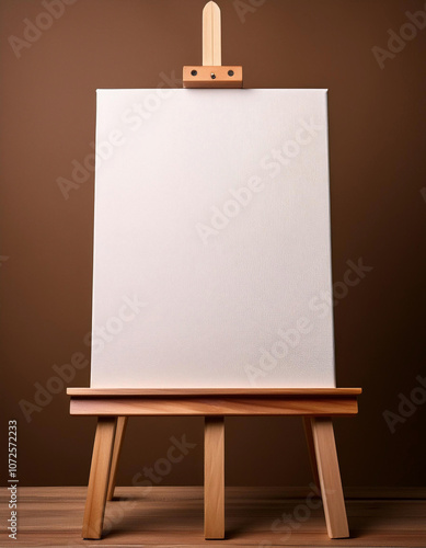Wallpaper Mural Wooden easel holding a blank canvas against a brown background. Empty space for your design Torontodigital.ca