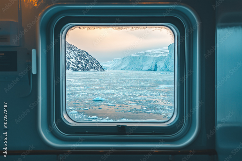Naklejka premium Icy Glacier View from Arctic Cruise Ship for Scenic Polar Voyage Experience