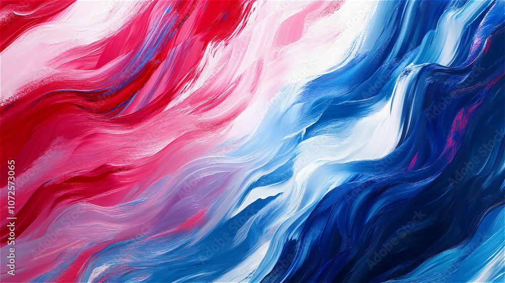 Obraz premium 赤、青、白の色彩が交差するダイナミックな抽象アート。generative ai