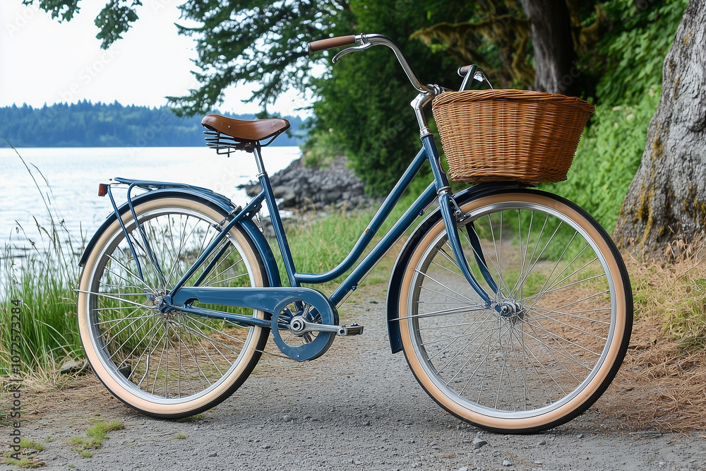 Classic Bicycle Ride on Coastal Trail in Summer Morning Sunshine