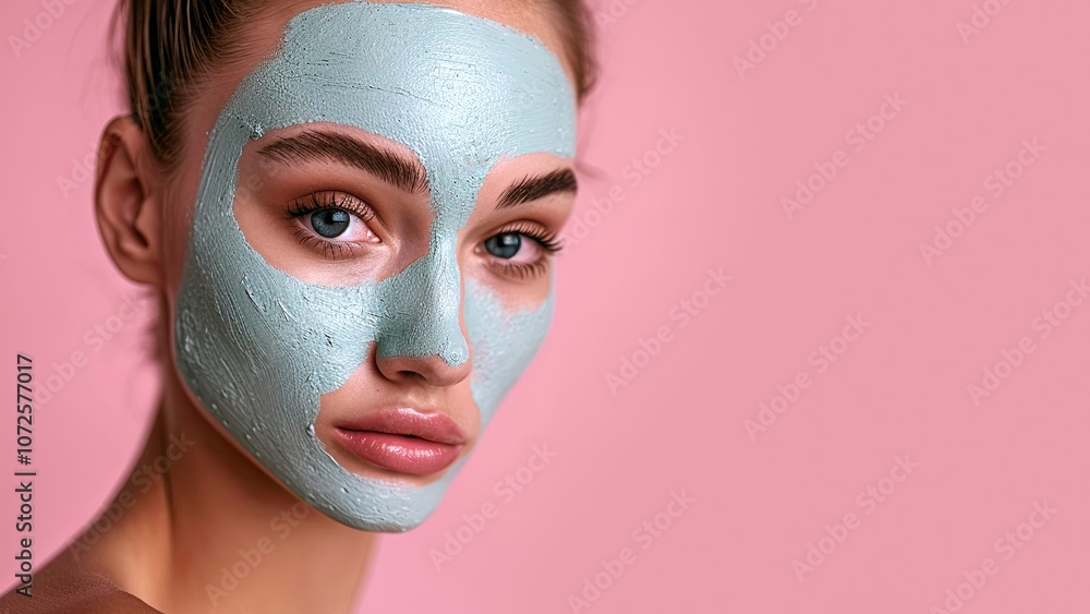 Portrait of a beautiful girl with a towel on her head, with a cosmetic mask on her face. Cream on the face. Young healthy woman. Relaxing and caring for her skin. Generate AI. Portrait of a beautiful girl with a towel on her head, with a cosmetic mask on her face. Cream on the face. Young healthy woman. Relaxing and caring for her skin. Generate AI.