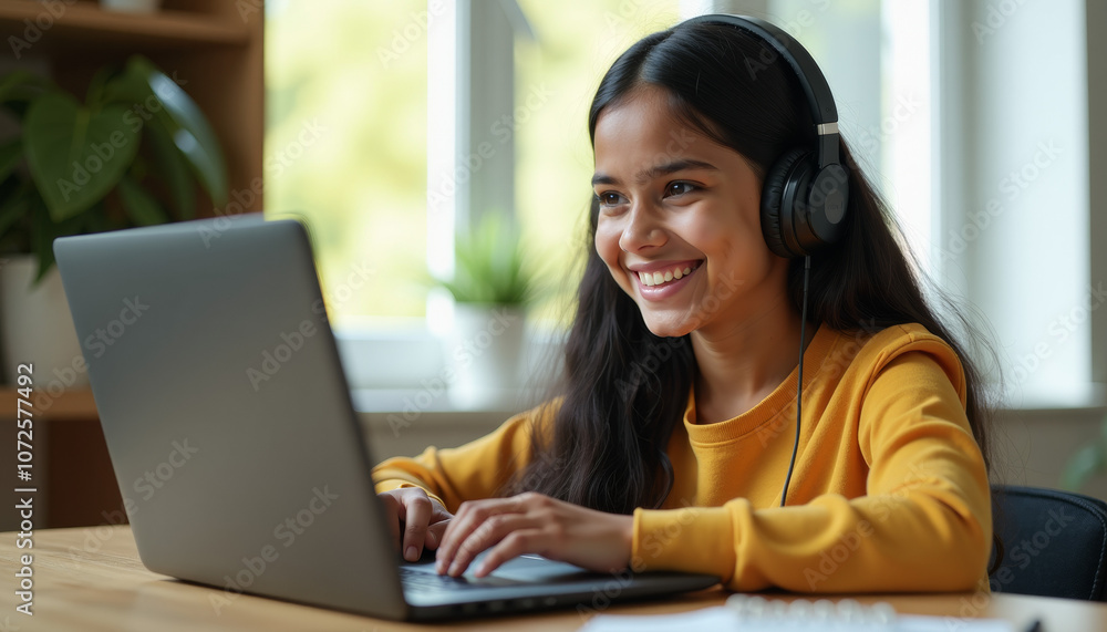 Smiling Girl Learning Online Smiling Girl Learning Online