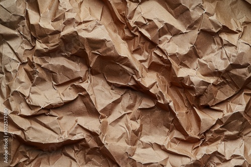 Image of Crumpled sheet of toned brown paper. Texture for background usage